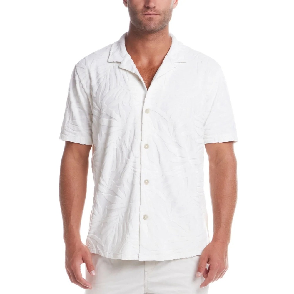 Weatherproof Mens Terry Shirt Short Sleeve Jacquard Cream White Size M